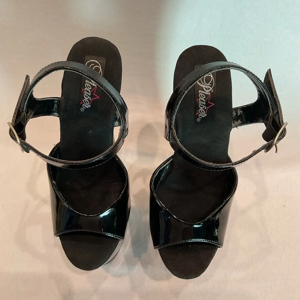 PLEASER FLAMINGO 808 Black 4inch Platform 8inch Heels Ankle strap Worn once SZ 6 - Picture 10 of 14